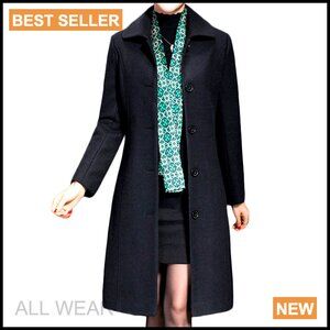 Wool Trench Coat Long Thick Overcoat Classic Elegant Winter Walker Coats